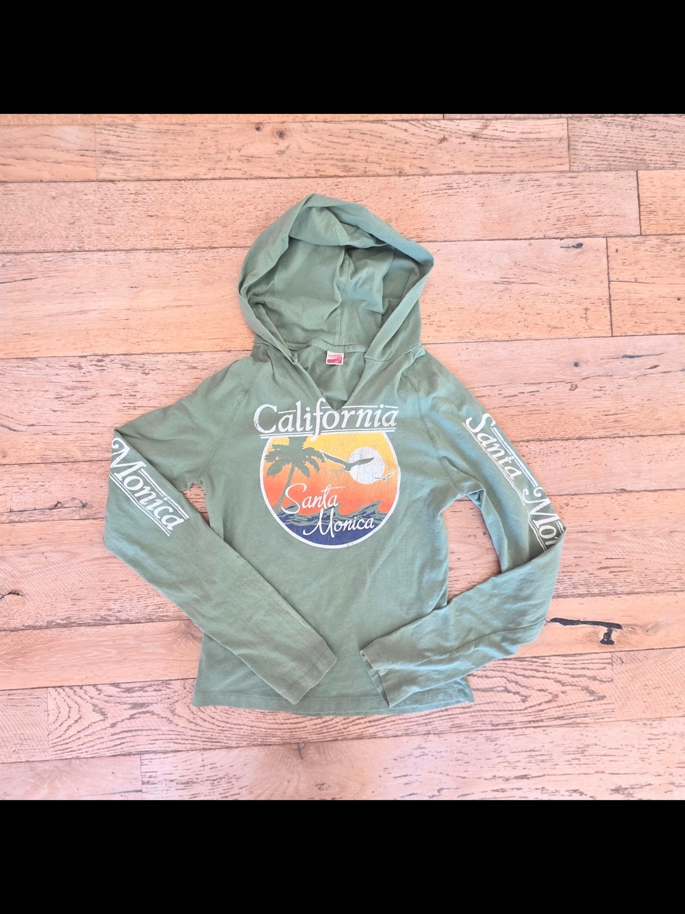 y2k Vintage Hollister 100% Cotyon California Santa Monica Green Hoodie 2000's